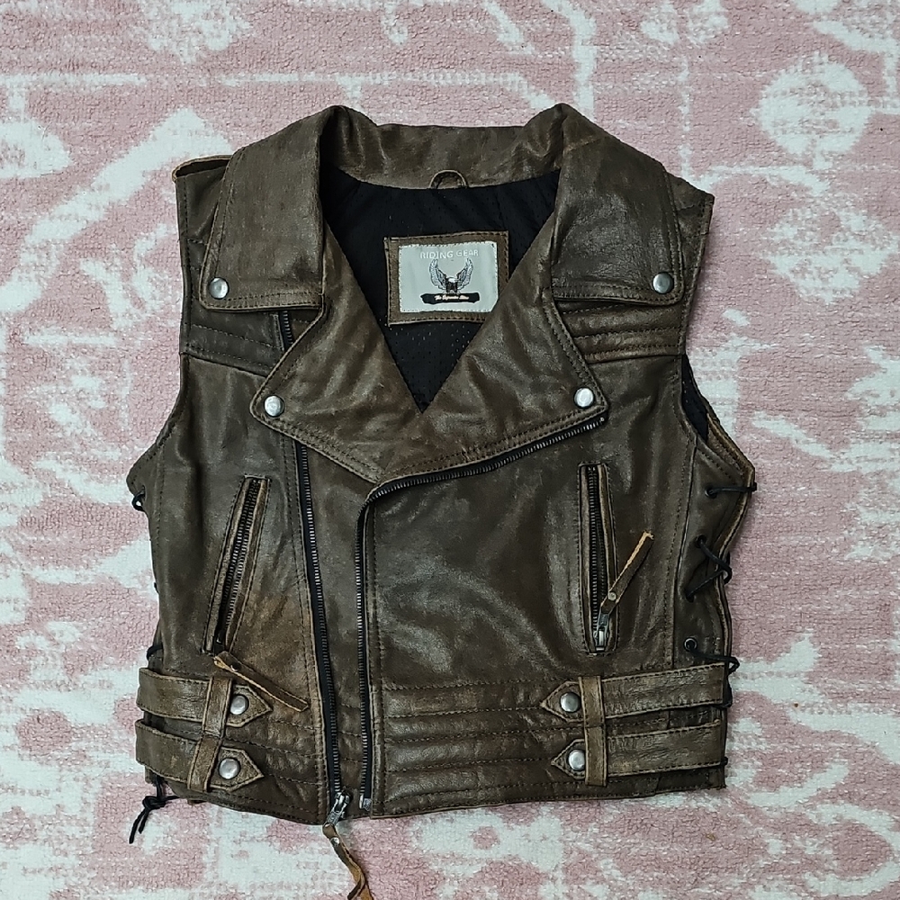 Women's Brown Leather Biker Vest